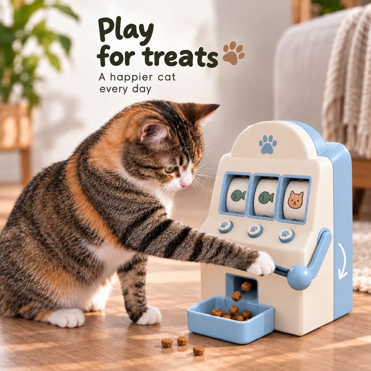 Ucika Cat Slot Machine cat treat slot machine in Light Blue / Cream