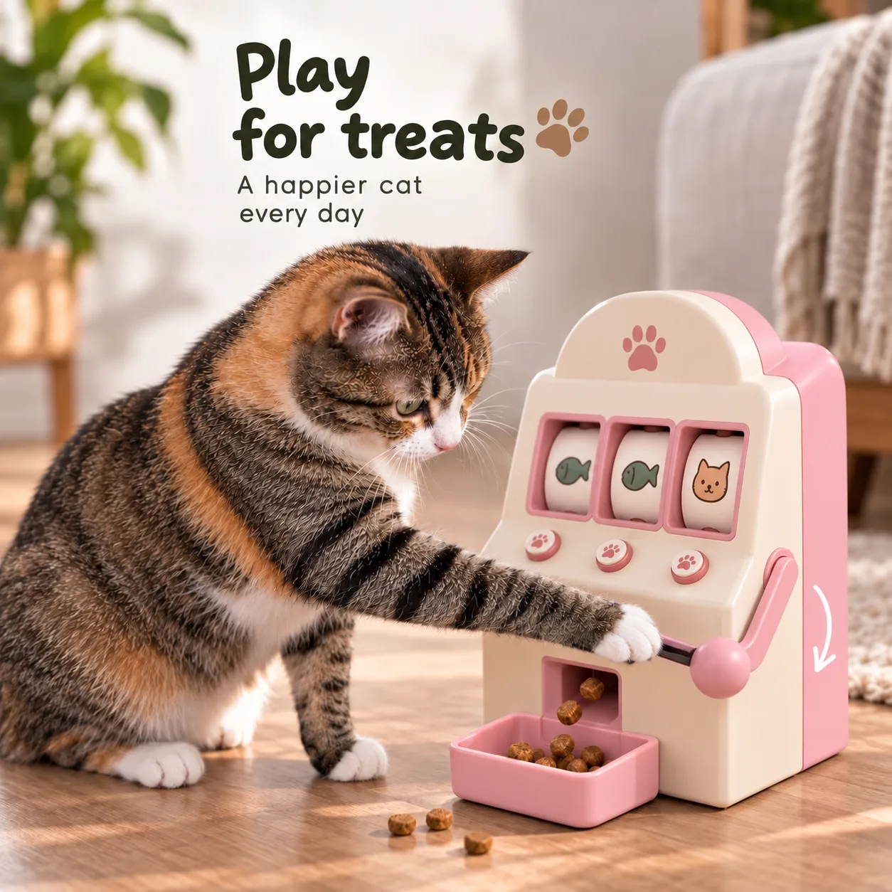 Ucika Cat Slot Machine cat treat slot machine in Pink / Cream